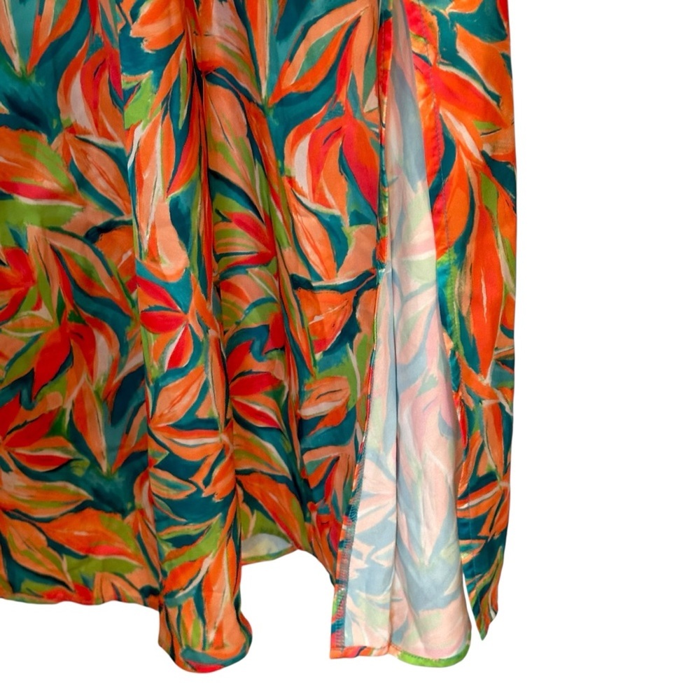 Nicole Miller Tropical Print One-Shoulder Satin Maxi Dress 10 L - Picture 5 of 8
